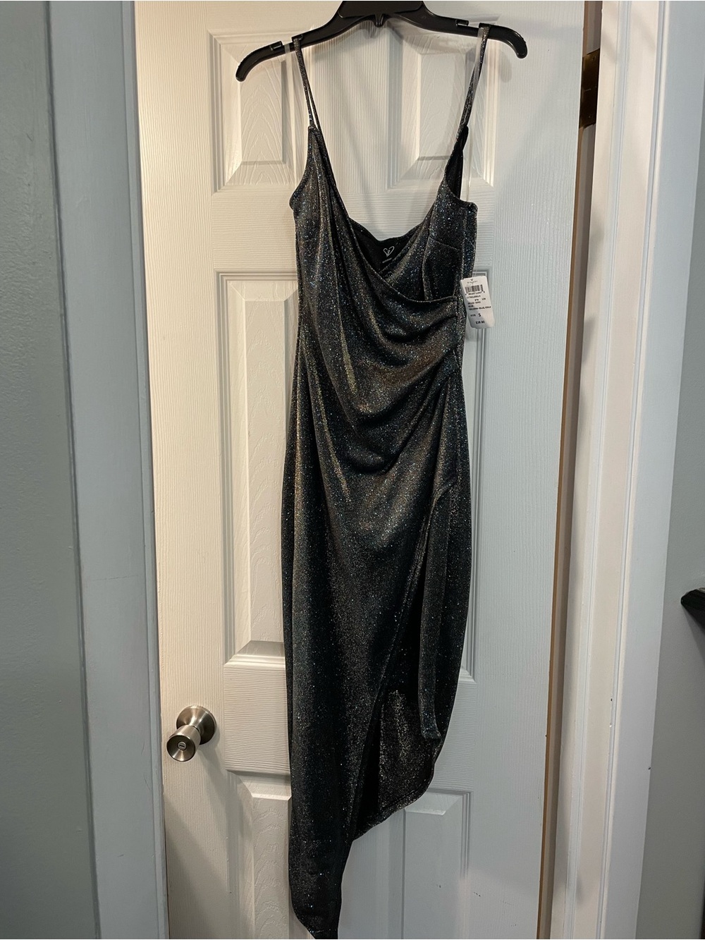 Windsor Black Sparkle Asymmetrical Cowl Slip Dress